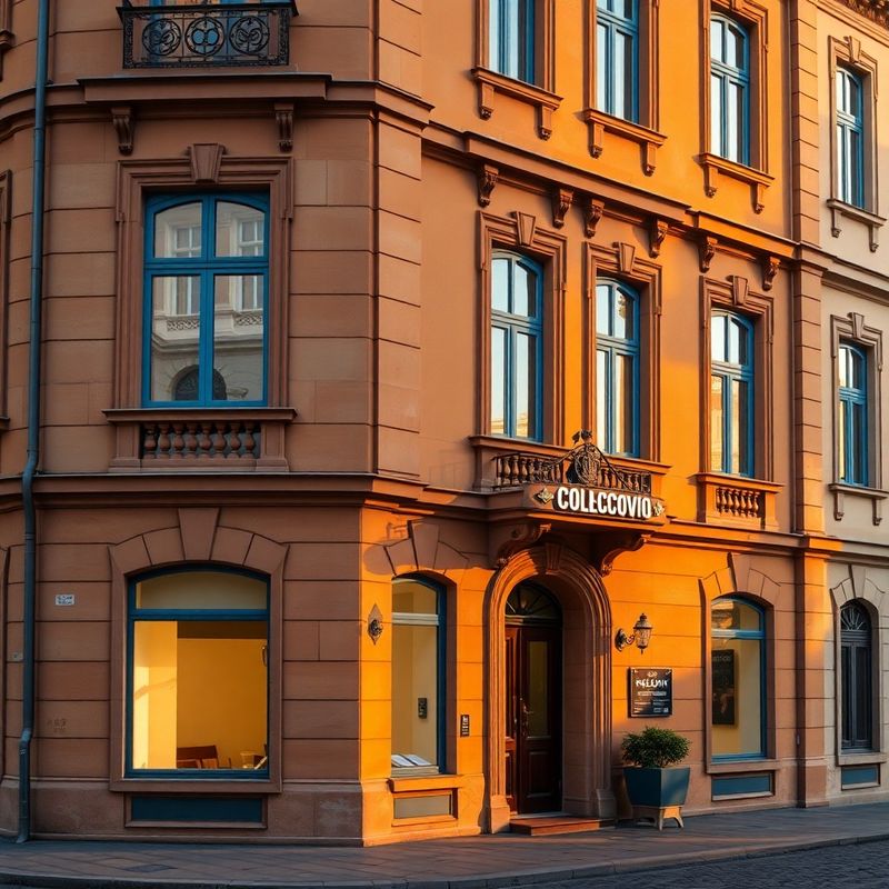 Fațada exterioară a unei clădiri clasice din Craiova la ora aurie